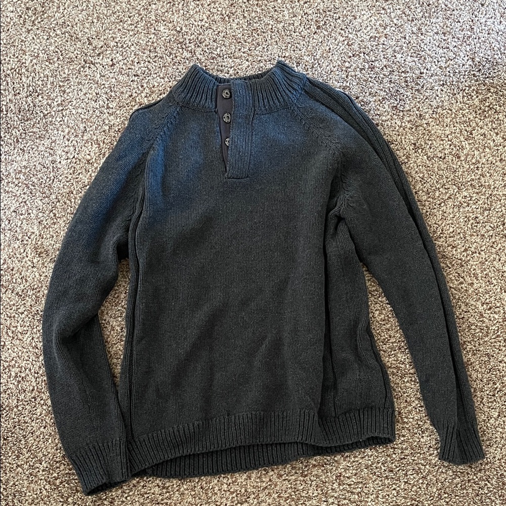 Flag & Anthem Gray Henley Knit Sweater – Men’s M – Quarter Button Pullover